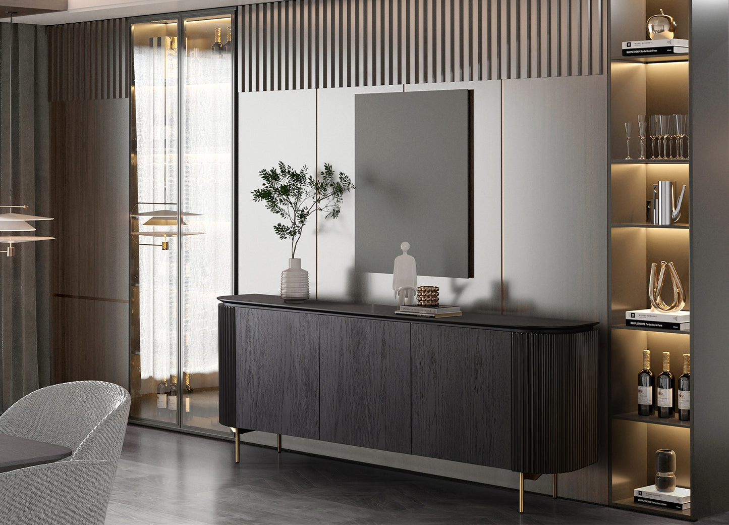 Heidi Buffet - Black Oak Veneer & Brushed Brass