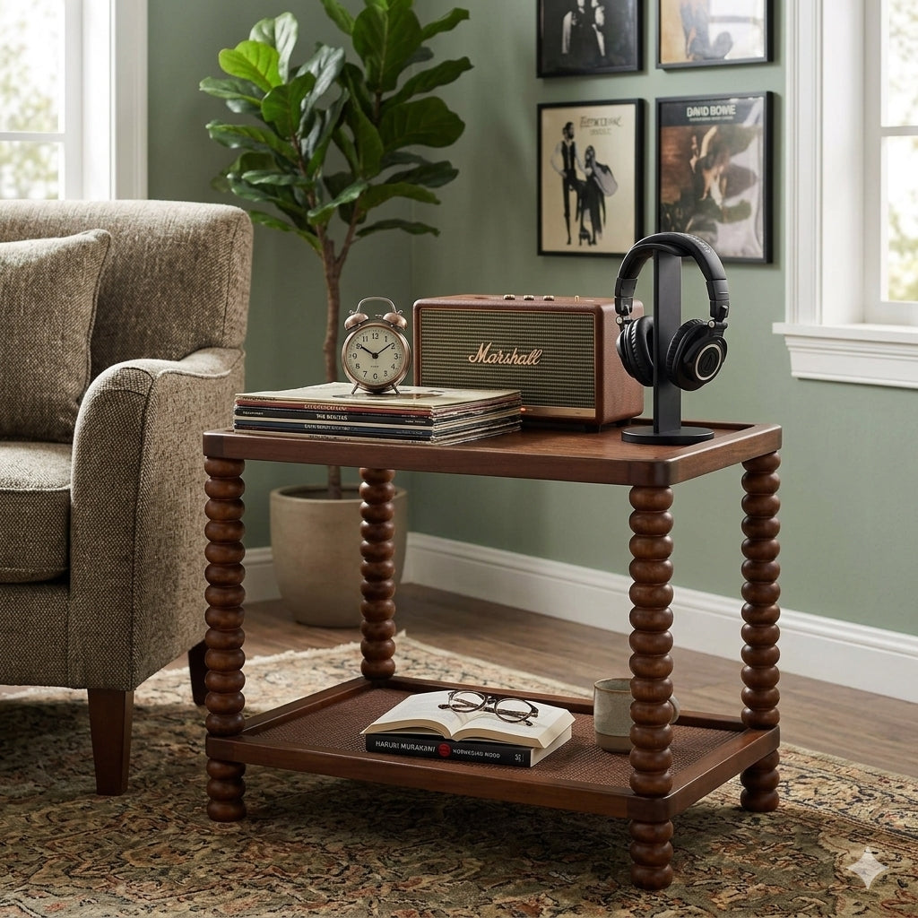 Twist Cane Solid Wood Side Table