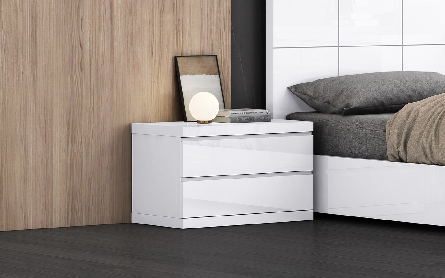 Anna Large Nightstand - High Gloss White
