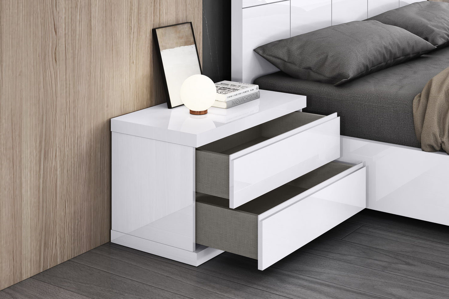 Anna Large Nightstand - High Gloss White