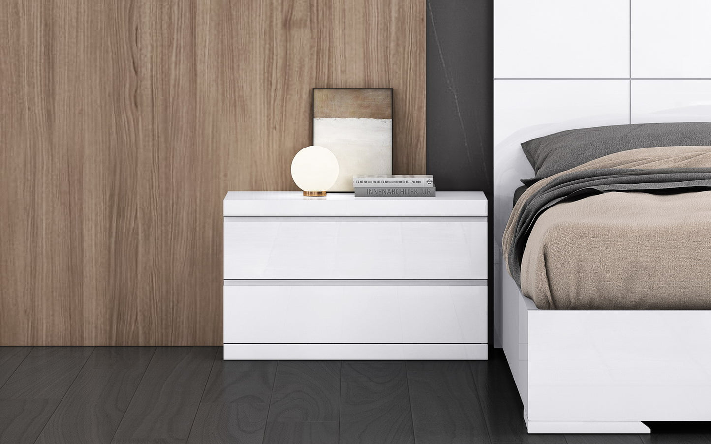 Anna Large Nightstand - High Gloss White