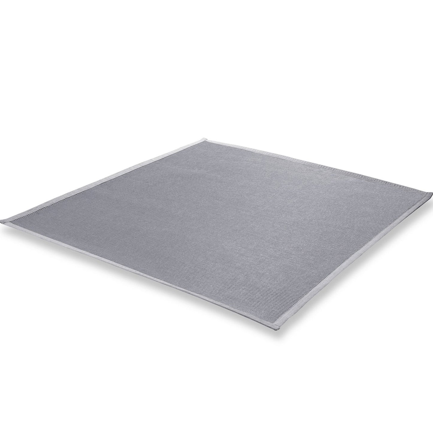 Kari Indoor/Outdoor Small Rug, Light Gray Textilene and Sunbrella fabric edge