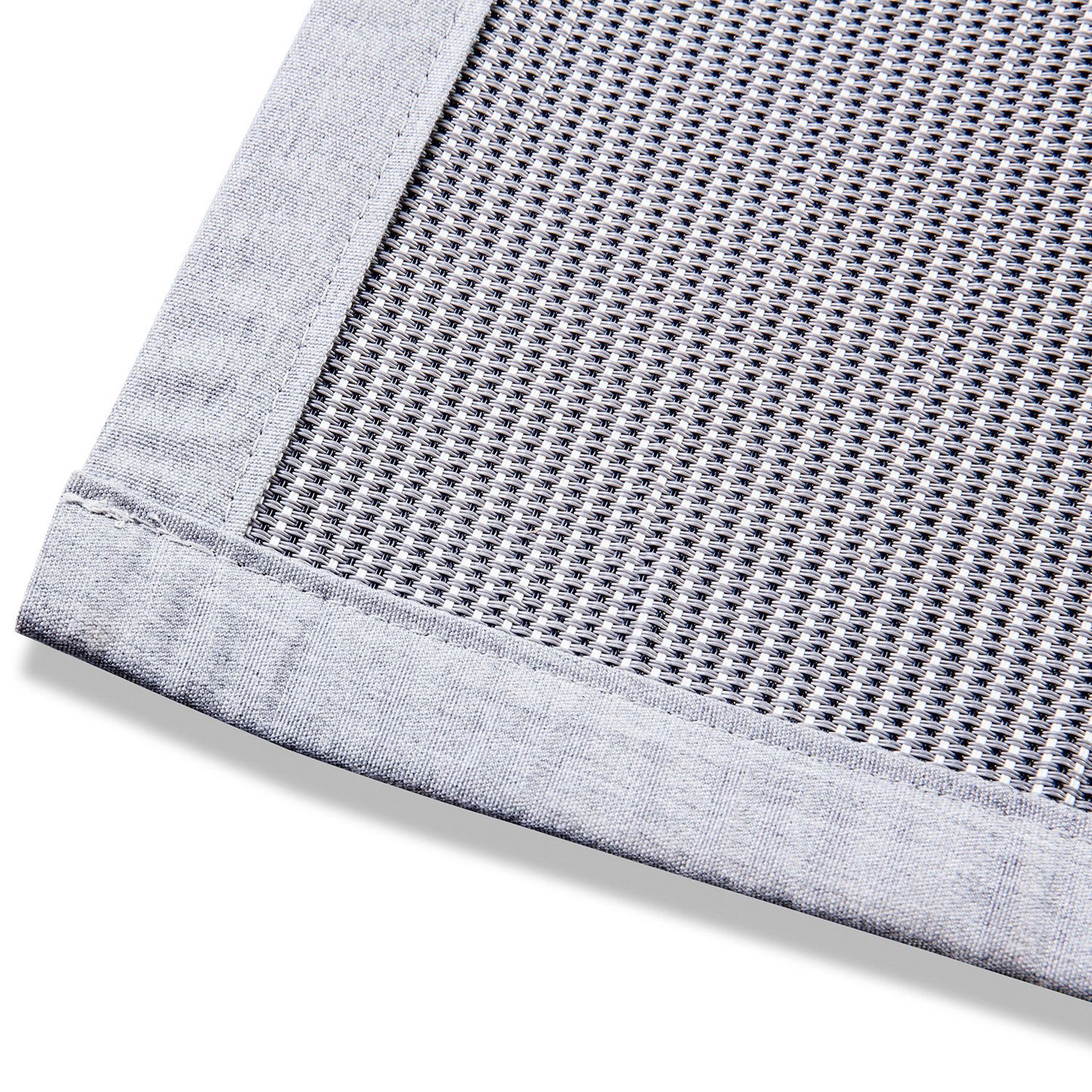 Kari Indoor/Outdoor Small Rug, Light Gray Textilene and Sunbrella fabric edge