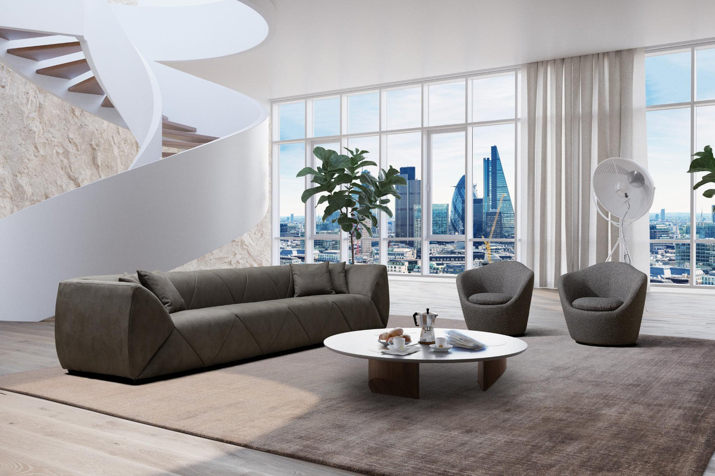 Quarry Quilted Dark Grey Nubuk Sofa