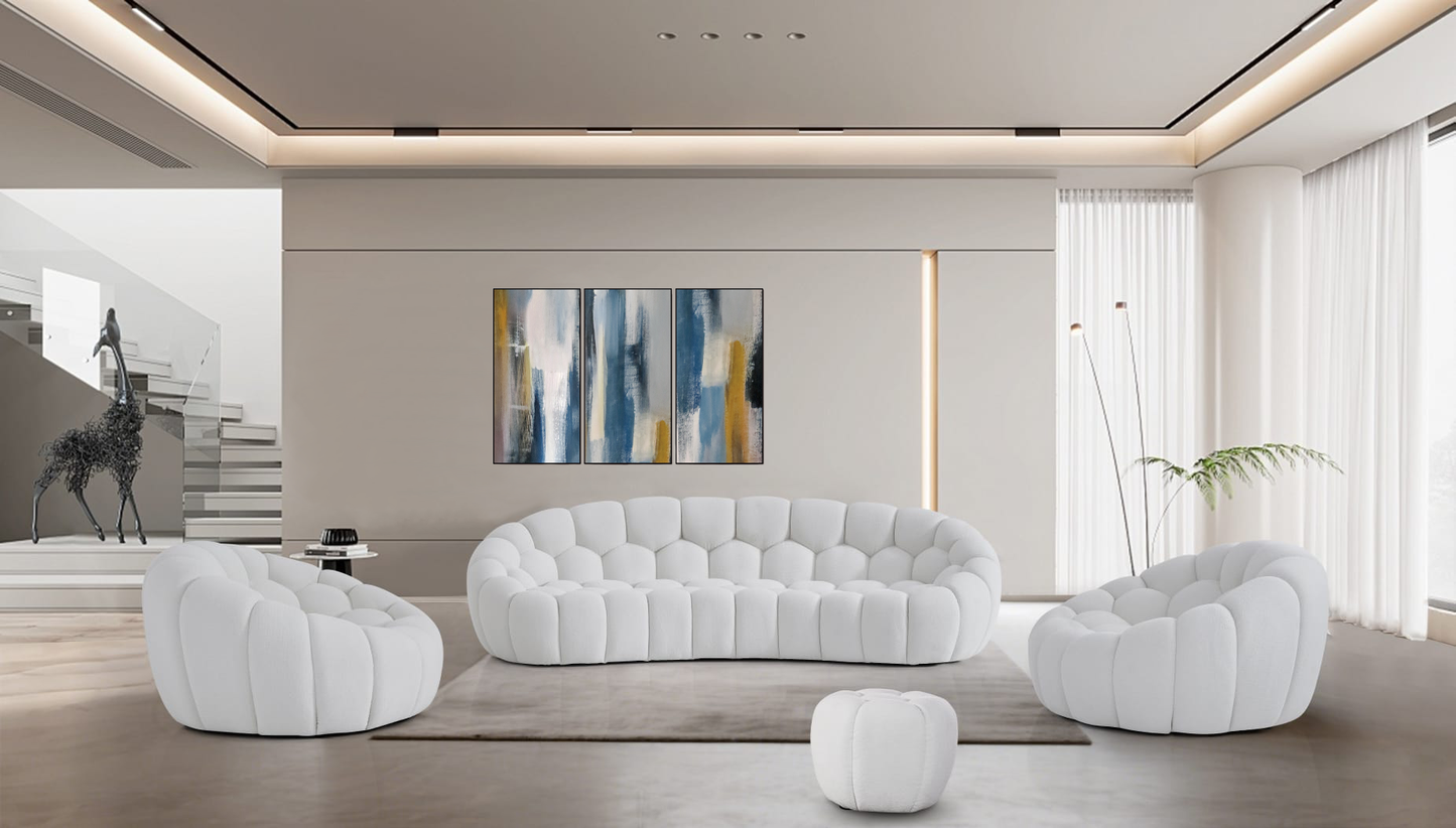 Nest White Curved Boucle Sofa