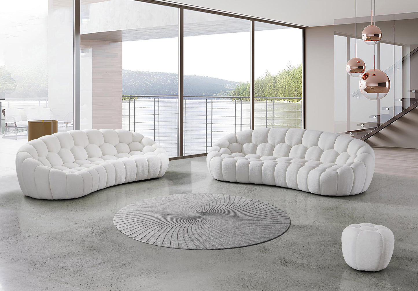 Nest White Curved Boucle Sofa