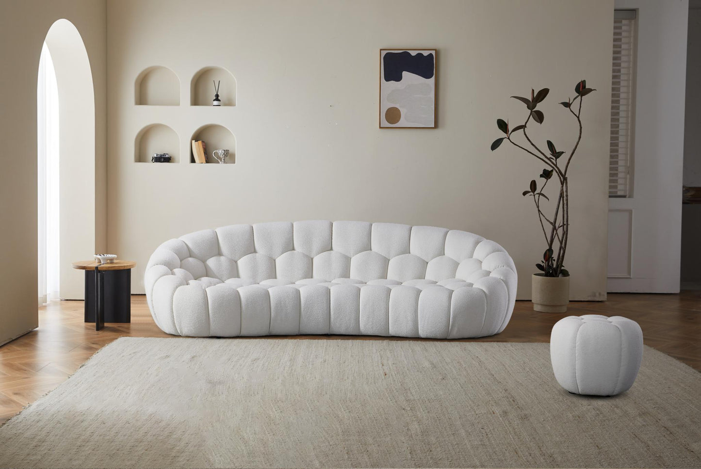 Nest White Curved Boucle Sofa