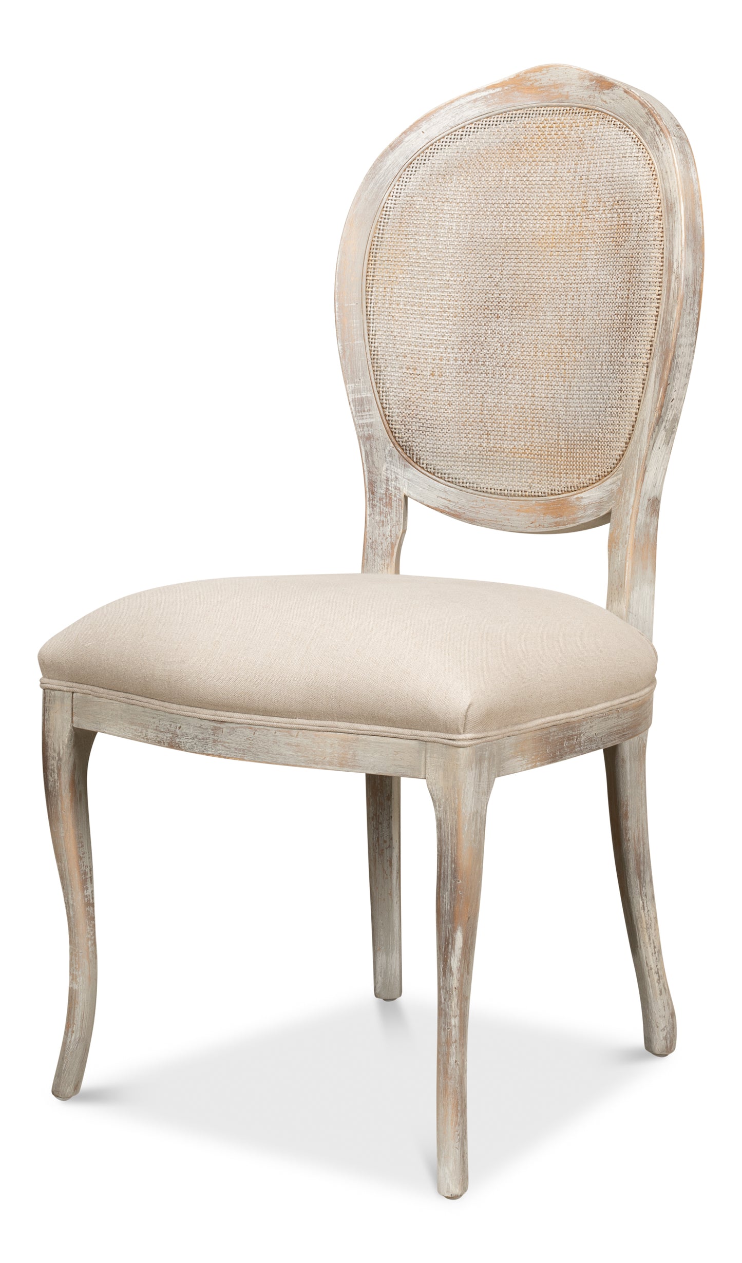 Oval Cane Back Side Chair-Grey Oak-Flax