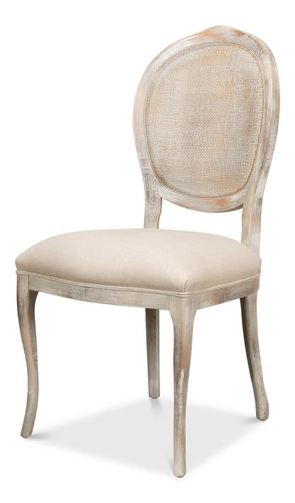 Oval Cane Back Side Chair-Grey Oak-Flax