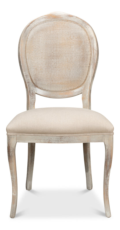 Oval Cane Back Side Chair-Grey Oak-Flax