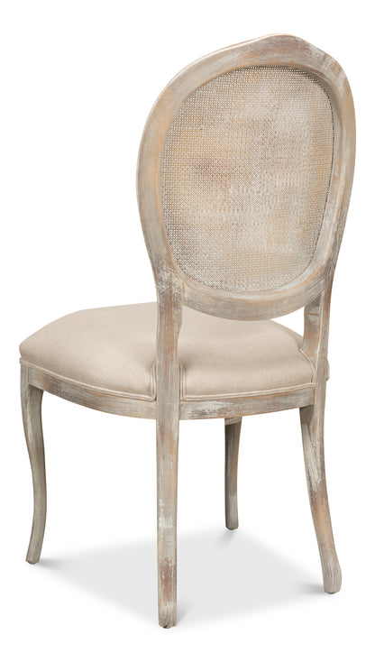 Oval Cane Back Side Chair-Grey Oak-Flax