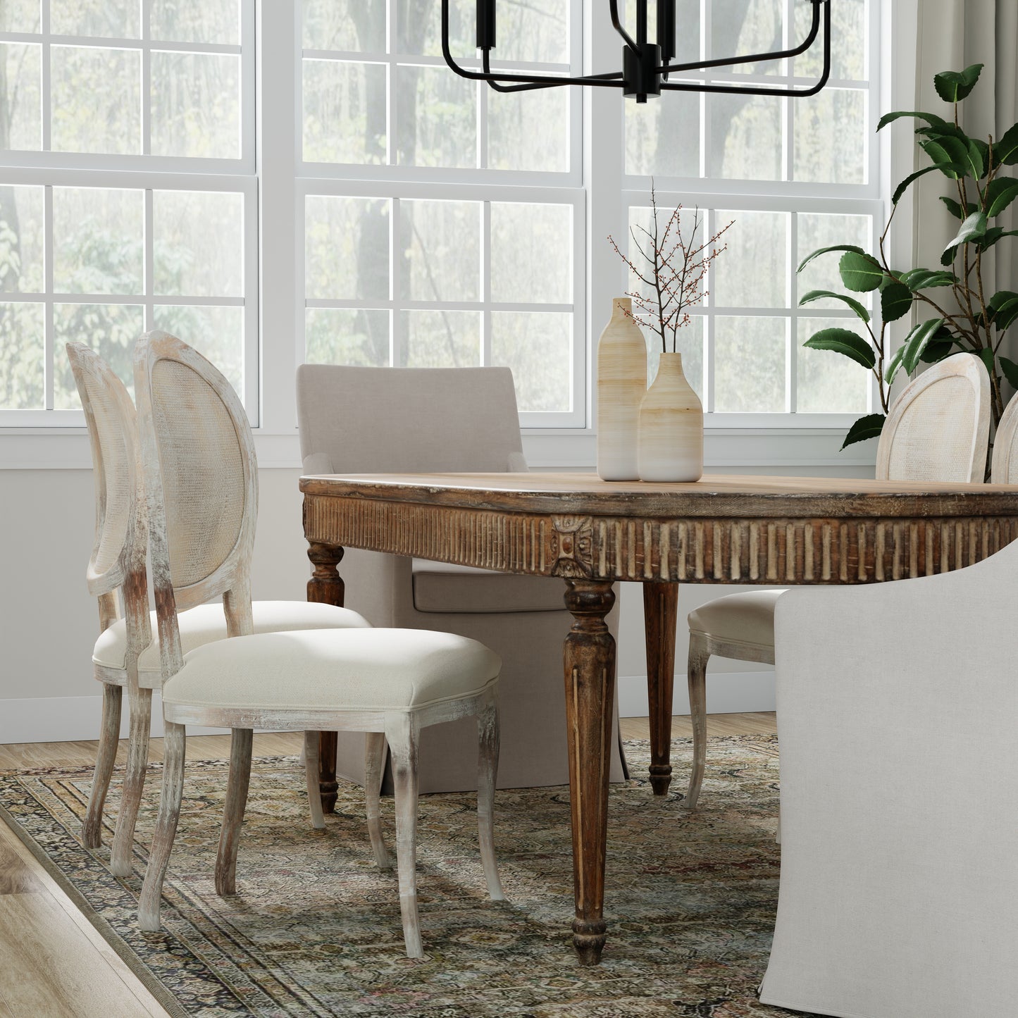 Oval Cane Back Side Chair-Grey Oak-Flax
