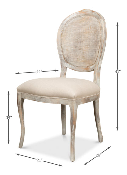 Oval Cane Back Side Chair-Grey Oak-Flax