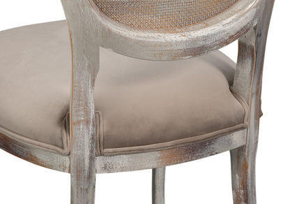 OVAL CANE BACK SIDE CHAIR-GREY OAK-GREY