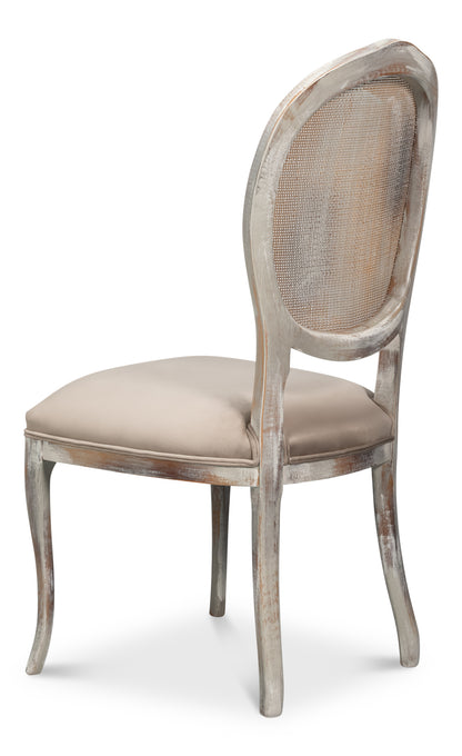 OVAL CANE BACK SIDE CHAIR-GREY OAK-GREY