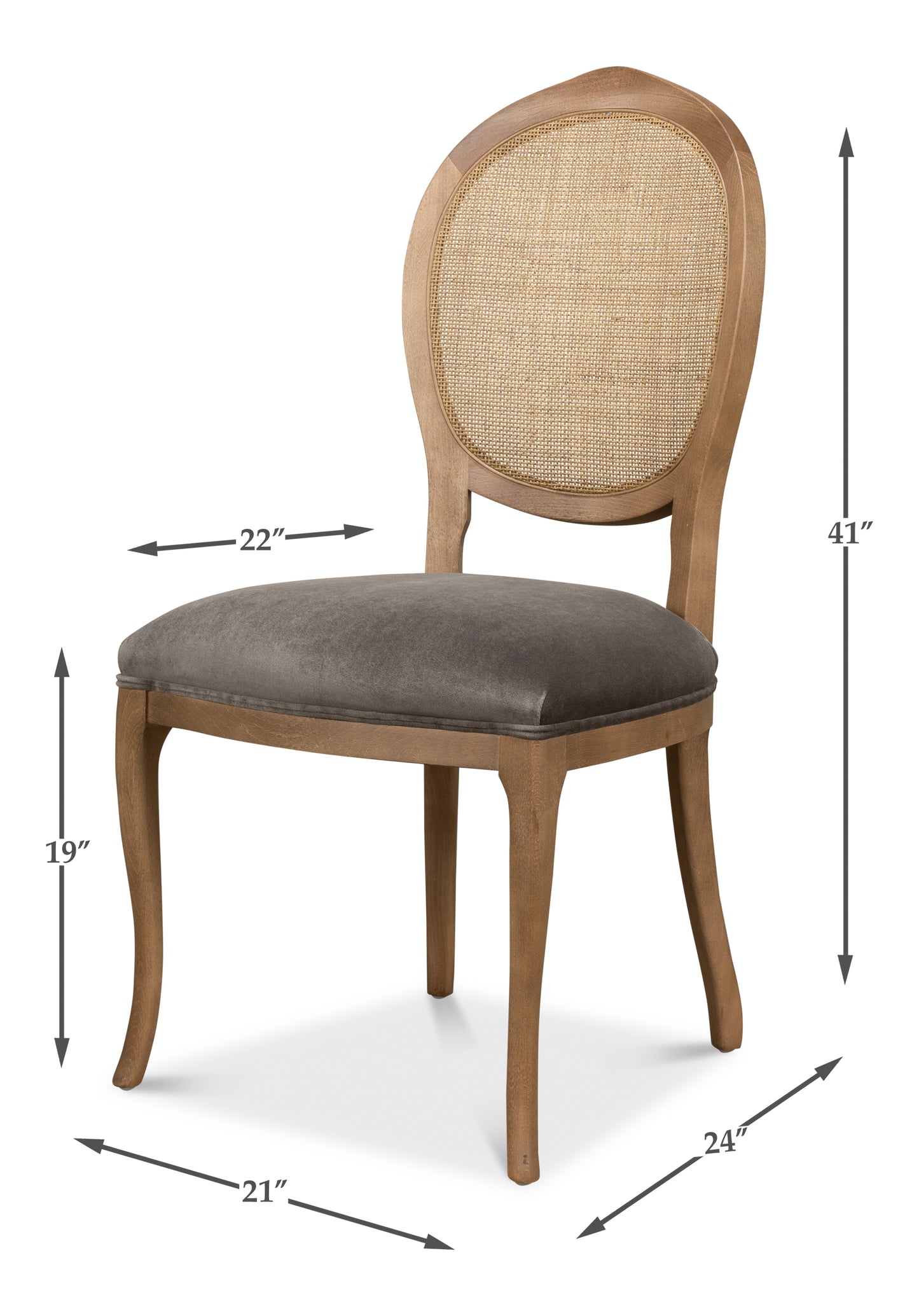 Oval Cane Back Side Chair-Driftwood-Charcoal