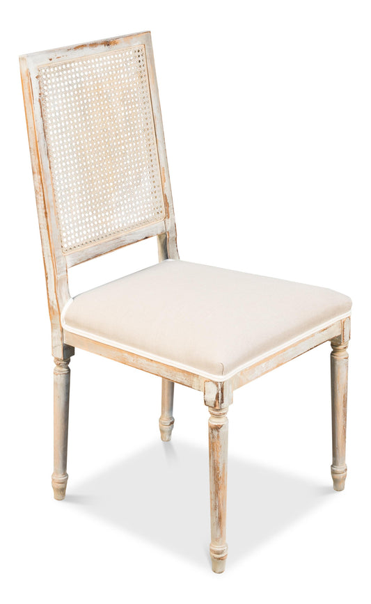 Uffizi Home Cane Back Side Chair, Grey Oak, Flax