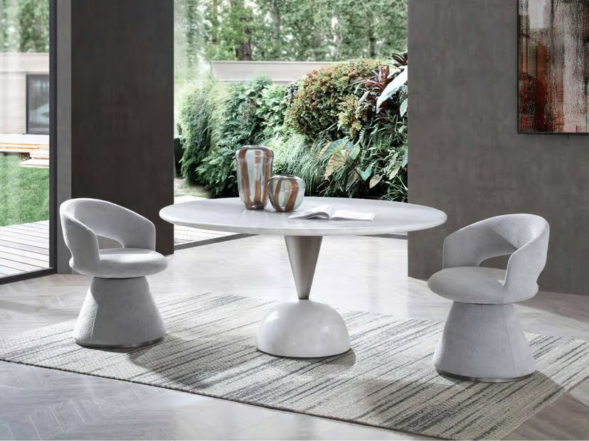 Olympia 60" Round High Gloss White Marble Dining Table